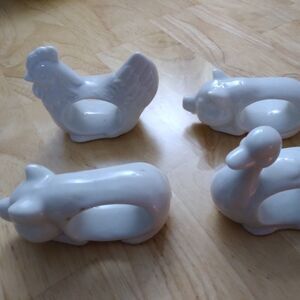 Vintage Ceramic Napkin Holder Farm Animals Pig Duck Rooster Set Of 4 Japan